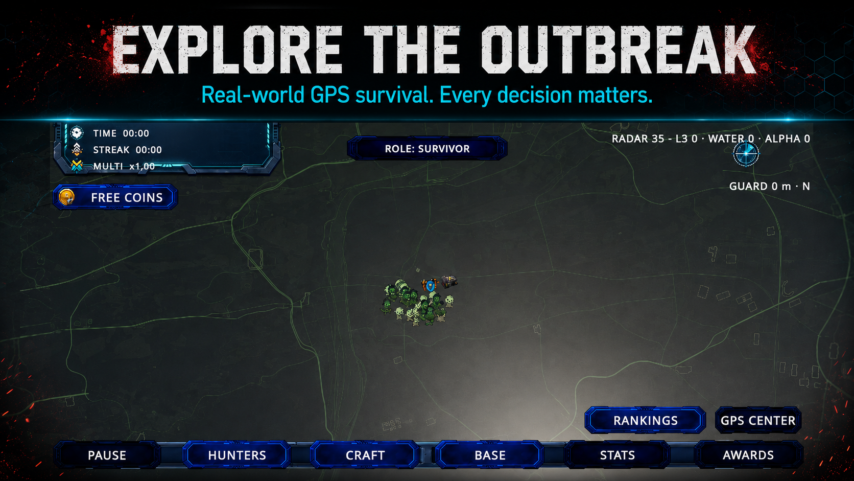ZombieRaid real-world outbreak gameplay map